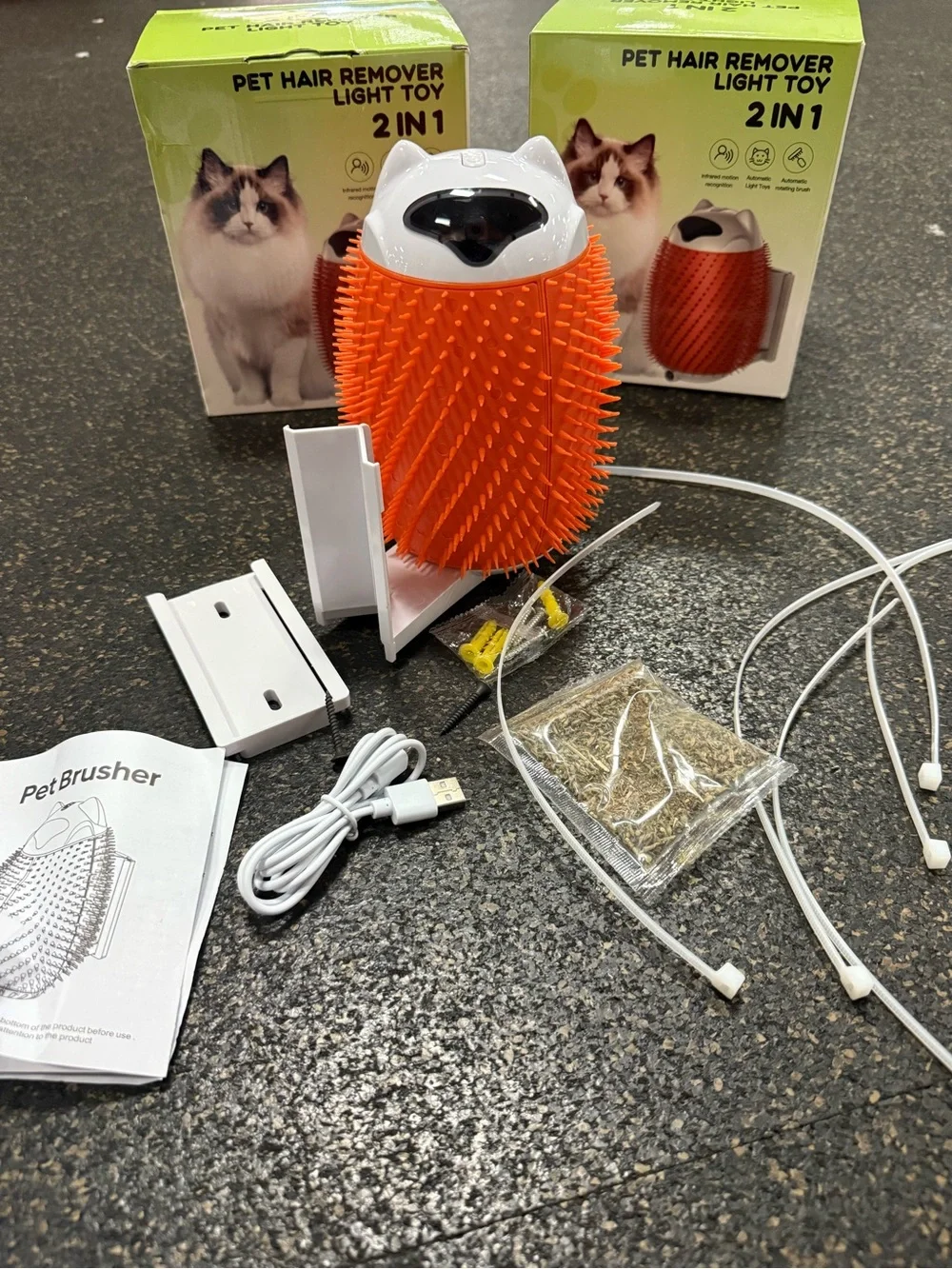 Interactive Rotating Cat Laser Toy with Brush, Orange with sensors